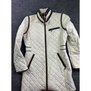 Miller Quilted Longline Jacket Womens Size S White Brown Equestrian Full Zip